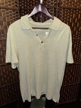 A&F Men's Linen-Blend Polo Shirt - Sage Green size XL